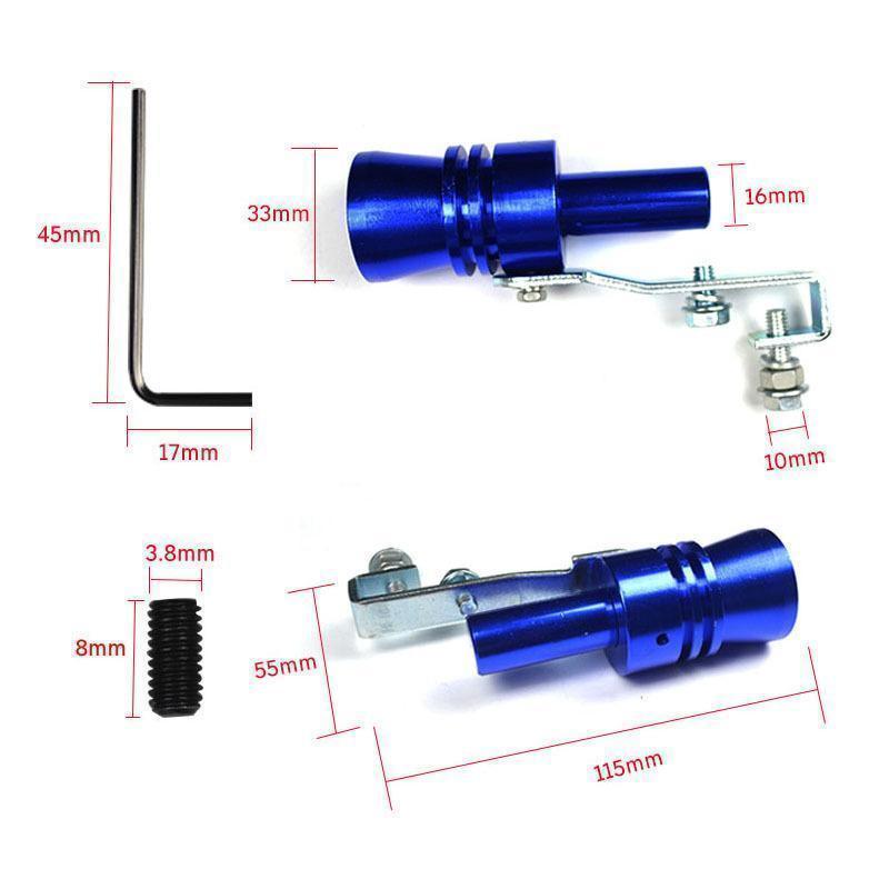 "Flerfärgat aluminium avgasrör för bil. Passar alla modeller, ger turboeffekt ljud, enkel installation utan verktyg."