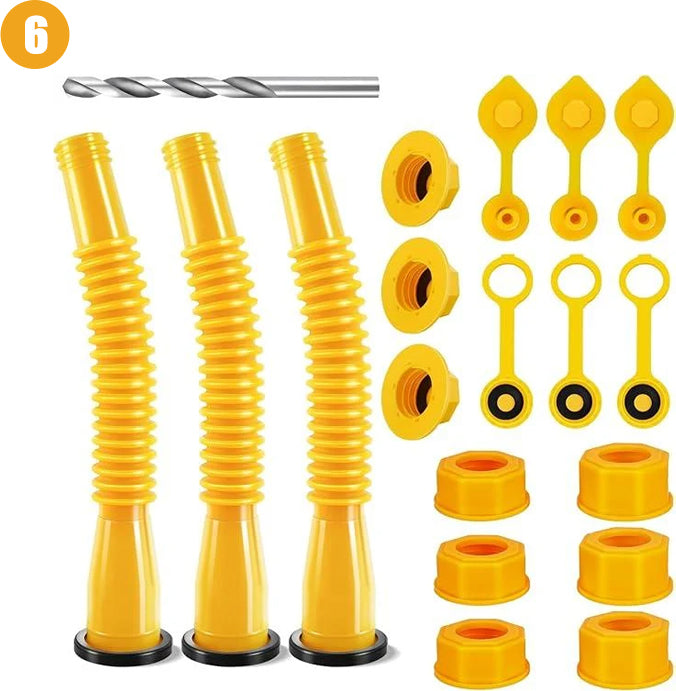 "Flexibel bensindunkpip i böjbart PP-material med gängade piprör, förenklar säker och spillsäker bränsleöverföring."