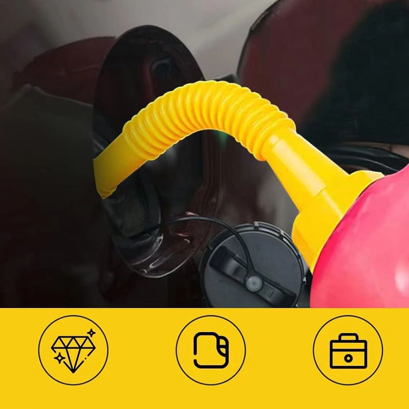 "Flexibel bensindunkpip i böjbart PP-material med gängade piprör, förenklar säker och spillsäker bränsleöverföring."