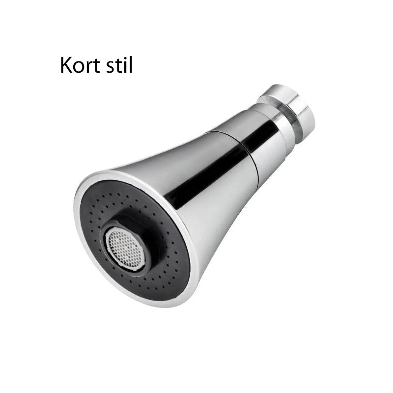 "Flexibel svanhals kranspruta i köket, vattenbesparande med 360° rotation och tre sprutlägen, idealisk för stora tallrikar."