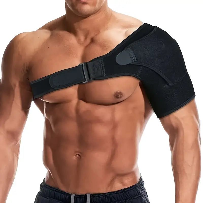 Flexibelt justerbart neopren axelskydd, andningsbart och lättviktigt, unisex design för träning och återhämtning.