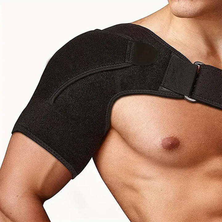 Flexibelt justerbart neopren axelskydd, andningsbart och lättviktigt, unisex design för träning och återhämtning.