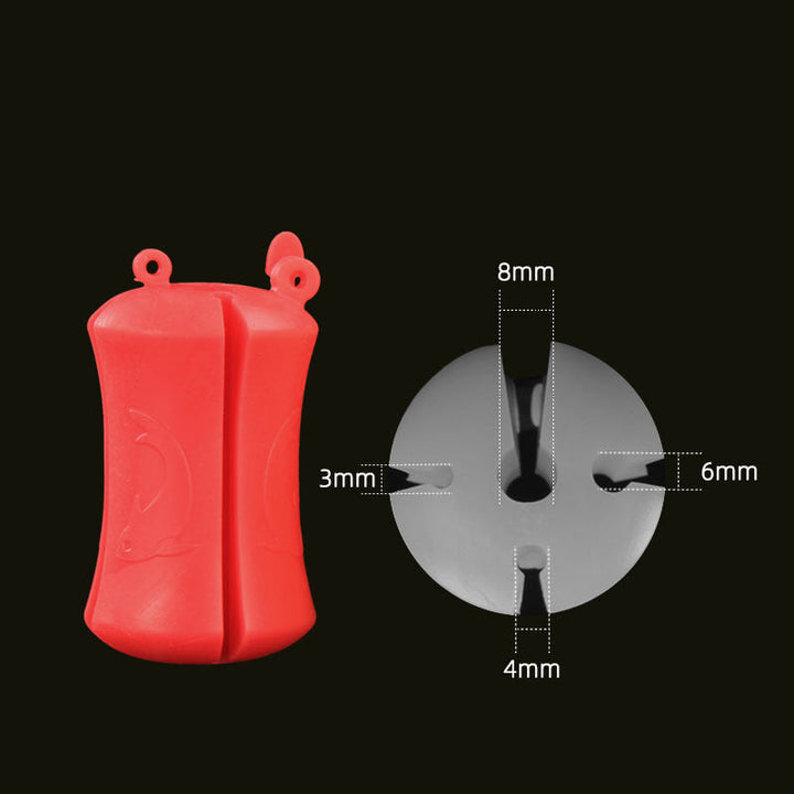 "Flexibelt och hållbart fiskespöfäste i silikon, bärbar för utomhusbruk, i färgerna röd, gul, grön och vit."