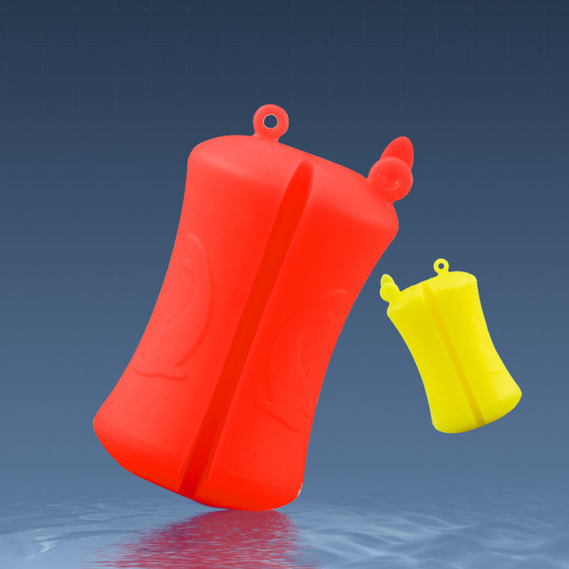 "Flexibelt och hållbart fiskespöfäste i silikon, bärbar för utomhusbruk, i färgerna röd, gul, grön och vit."