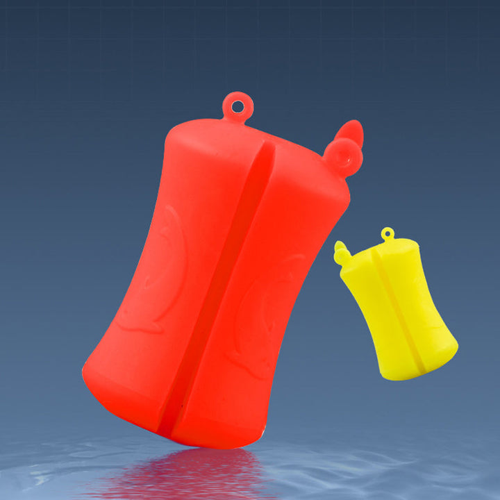 "Flexibelt och hållbart fiskespöfäste i silikon, bärbar för utomhusbruk, i färgerna röd, gul, grön och vit."