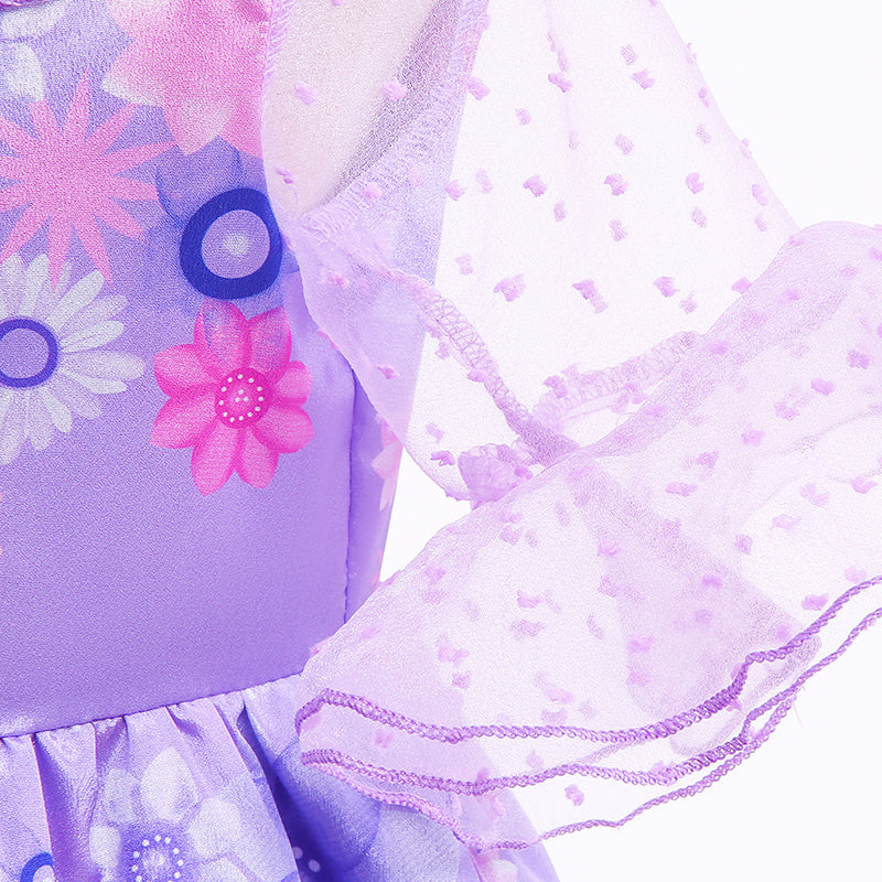 "Flickor kortärmad prinsessklänning med volanger, rund hals och tryckt mönster, perfekt för barnens speciella tillfällen."