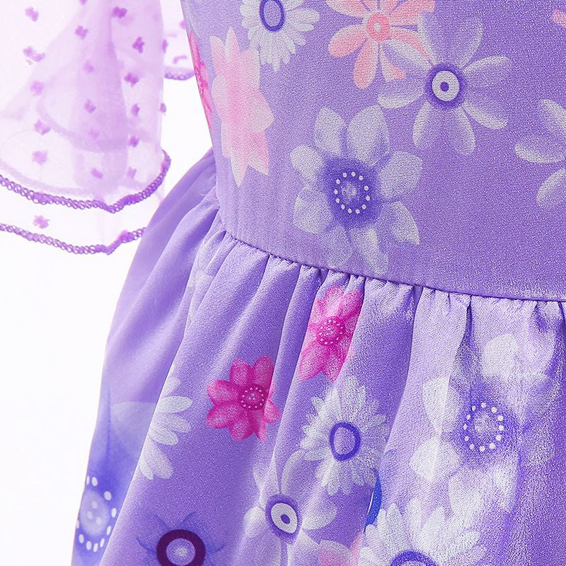 "Flickor kortärmad prinsessklänning med volanger, rund hals och tryckt mönster, perfekt för barnens speciella tillfällen."