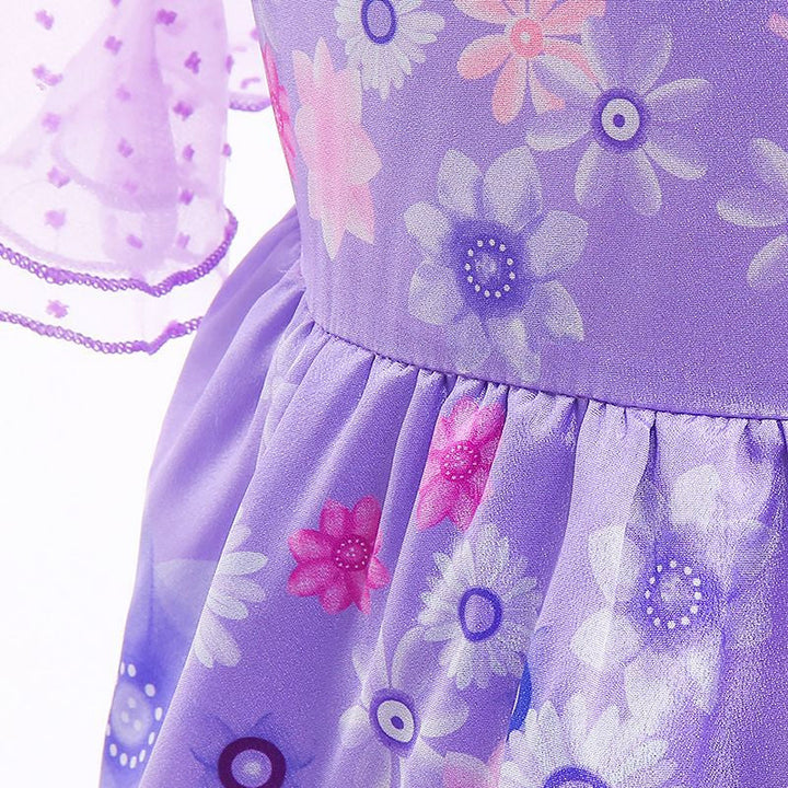 "Flickor kortärmad prinsessklänning med volanger, rund hals och tryckt mönster, perfekt för barnens speciella tillfällen."