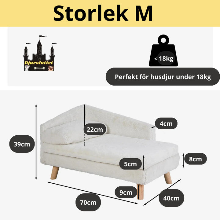 "Fluffig beige vårdhundbädd med benstöd, L-formad kudde, skapad för komfort och ångestdämpning, 70x40x39 cm."