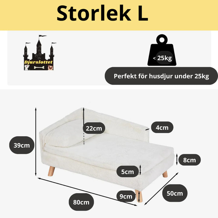 "Fluffig beige vårdhundbädd med benstöd, L-formad kudde, skapad för komfort och ångestdämpning, 70x40x39 cm."