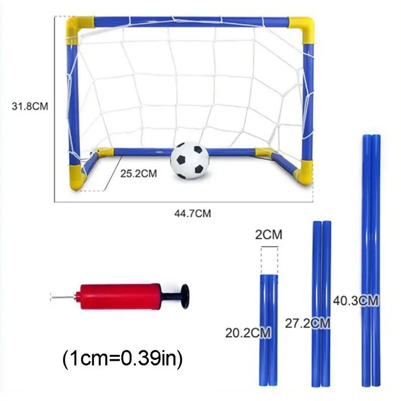 "Fotbollsmålset för barn i PVC, snabb montering. Perfekt för utomhuslek och utveckling av fotbollsfärdigheter."