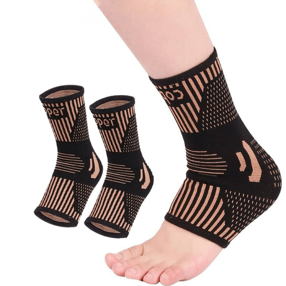 "Fotledsstöd med kompression, svart design, kopparfiber, 2-pack, för sportaktiviteter och vardagsstöd, storlek 36-46."