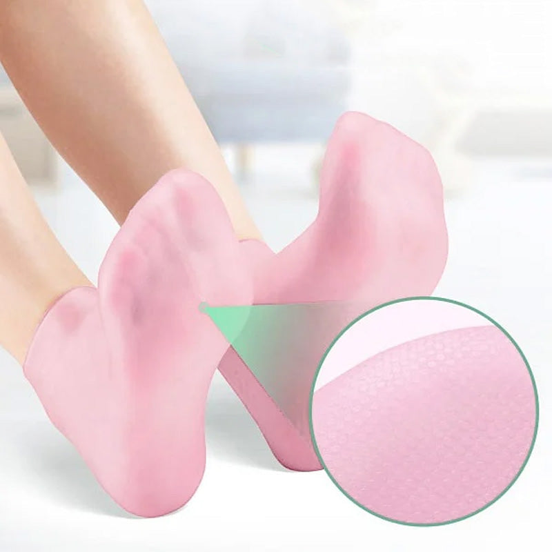 "Fuktgivande silikonsockar för kvinnor, hudfärg med antihalkdesign, perfekt för torra och spruckna fötter - fotspa & pedikyr.