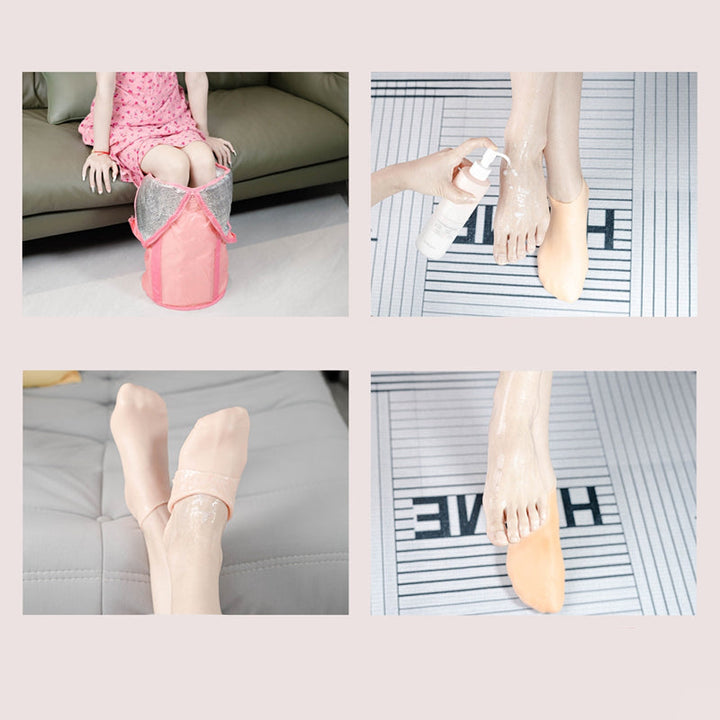 "Fuktgivande silikonsockar för kvinnor, hudfärg med antihalkdesign, perfekt för torra och spruckna fötter - fotspa & pedikyr.