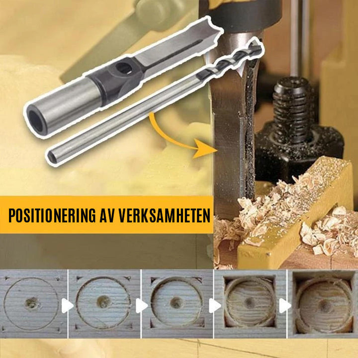 Fyrkantig trämejsel i höghastighetsstål mot vit bakgrund för precisionssnitt i trä.