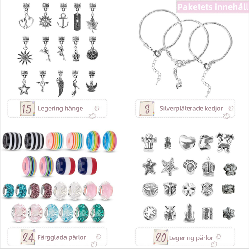"Gör-det-själv armbandskit för flickor, färgglada pärlor, justerbara kedjor, skapande av unika smycken, kreativa accessoarer.