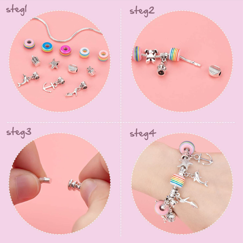 "Gör-det-själv armbandskit för flickor, färgglada pärlor, justerbara kedjor, skapande av unika smycken, kreativa accessoarer.