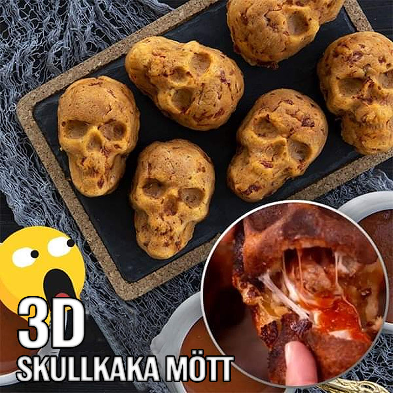 "Grå 3D skalle kakform i silikon för bakning och dessertdekoration, mångsidig för kakor, is och gelé."