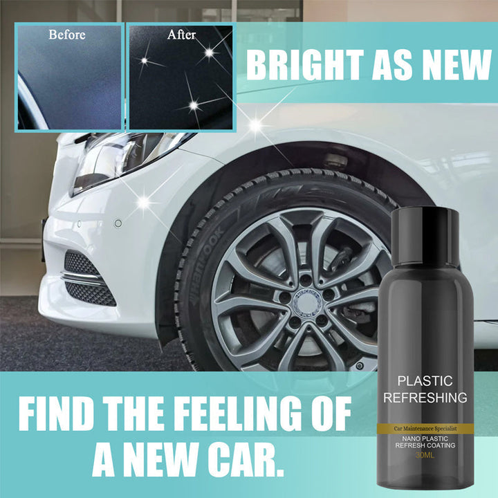 "Grå flaska med bilplast renoveringsmedel, perfekt för rengöring och skydd av bilens plastdelar, 50ML innehåll."