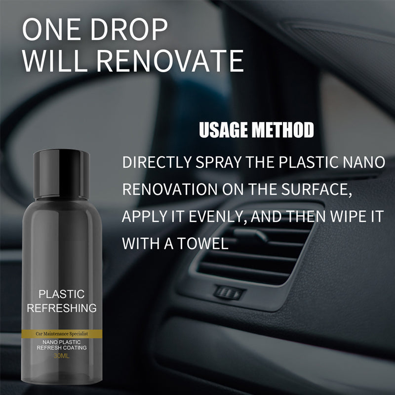 "Grå flaska med bilplast renoveringsmedel, perfekt för rengöring och skydd av bilens plastdelar, 50ML innehåll."
