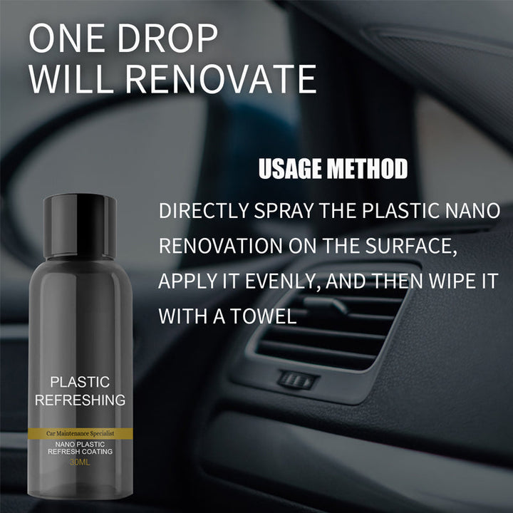 "Grå flaska med bilplast renoveringsmedel, perfekt för rengöring och skydd av bilens plastdelar, 50ML innehåll."