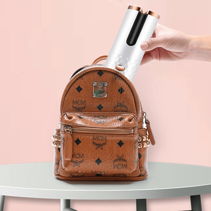 "Grå trådlös automatisk roterande locktång för glänsande hår, elegant design, långvariga lockar, portabel hårstyling"