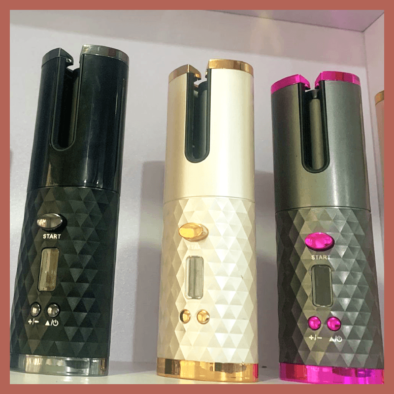 "Grå trådlös automatisk roterande locktång för glänsande hår, elegant design, långvariga lockar, portabel hårstyling"