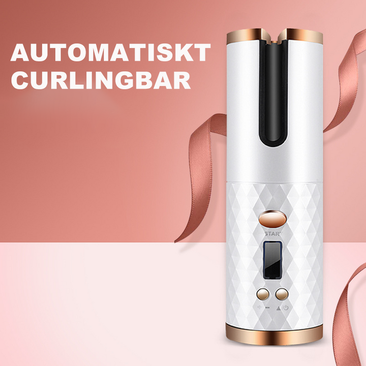 "Grå trådlös automatisk roterande locktång för glänsande hår, elegant design, långvariga lockar, portabel hårstyling"