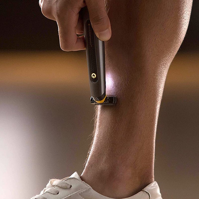 "Grå trådlös precisionsrakapparat med LED-belysning för ansikte och kropp, titanbelagd och batteridriven, 400g"