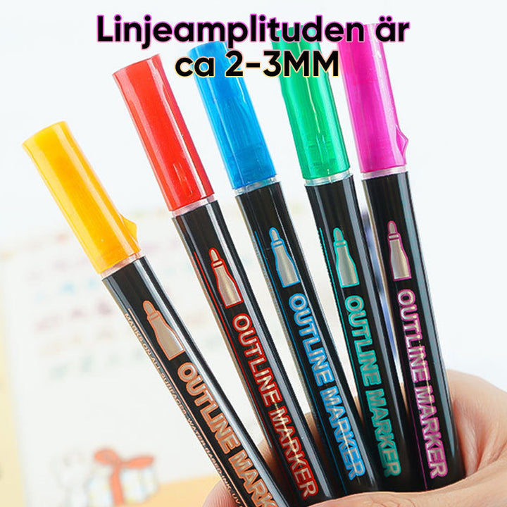 "Graffiti markeringspennor dubbel-linje i färgglada set för konst och DIY, perfekta för levande och djärva projekt."