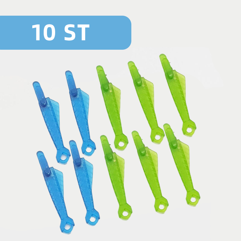 Grön fiskformad nålträdare av plast för symaskiner, enkel trädning, slitstark och kompatibel med äldre och nya maskiner.