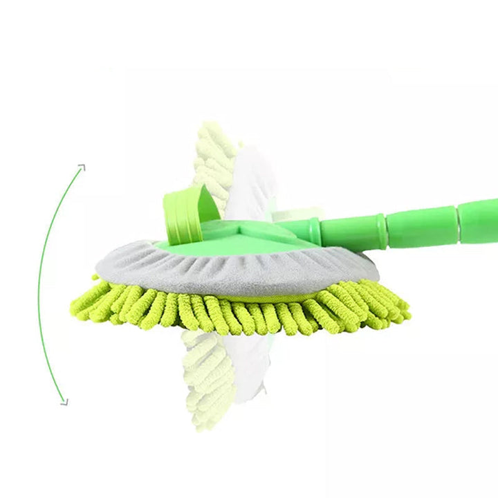 "Grön mikrofiber biltvättmopp med teleskopiskt handtag, justerbar längd för enkel bilrengöring, multifunktionell användning."