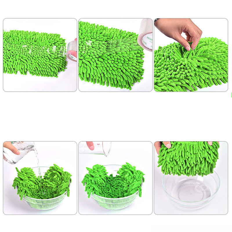 "Grön mikrofiber biltvättmopp med teleskopiskt handtag, justerbar längd för enkel bilrengöring, multifunktionell användning."