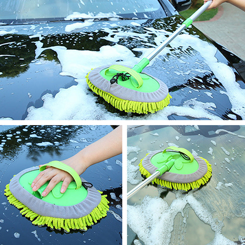 "Grön mikrofiber biltvättmopp med teleskopiskt handtag, justerbar längd för enkel bilrengöring, multifunktionell användning."