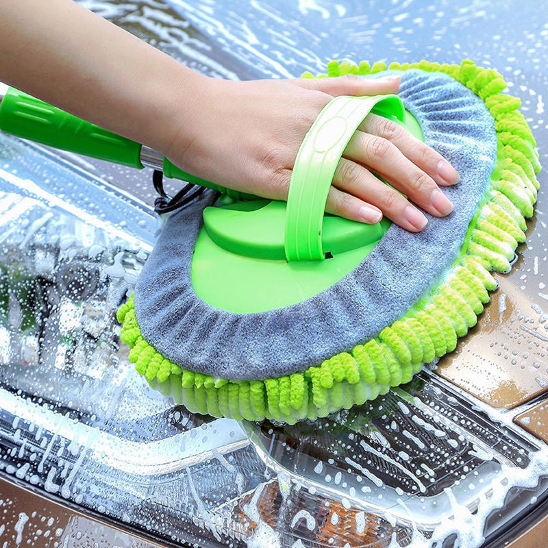 "Grön mikrofiber biltvättmopp med teleskopiskt handtag, justerbar längd för enkel bilrengöring, multifunktionell användning."