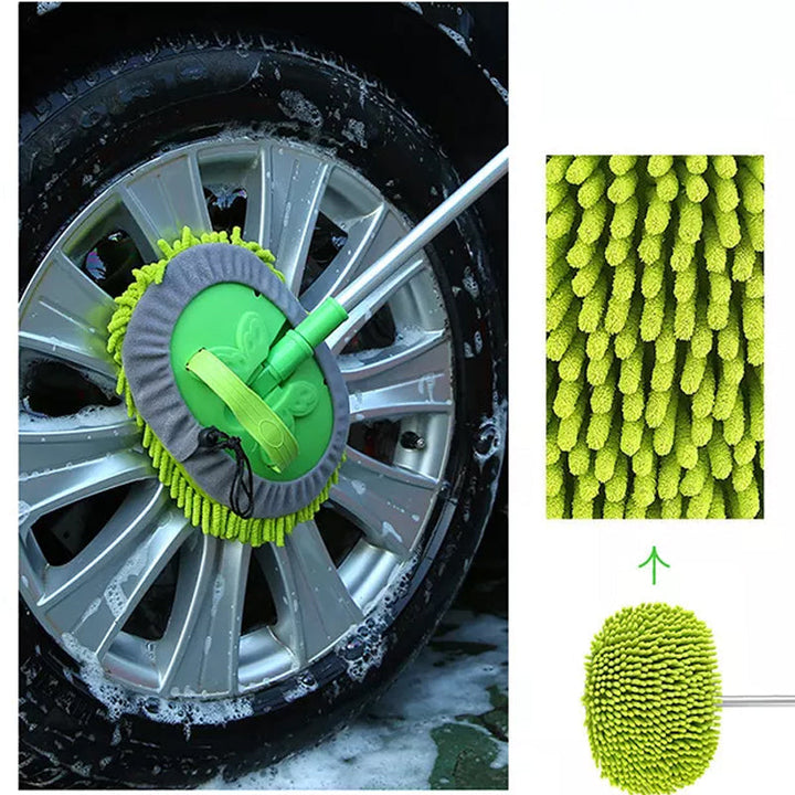 "Grön mikrofiber biltvättmopp med teleskopiskt handtag, justerbar längd för enkel bilrengöring, multifunktionell användning."
