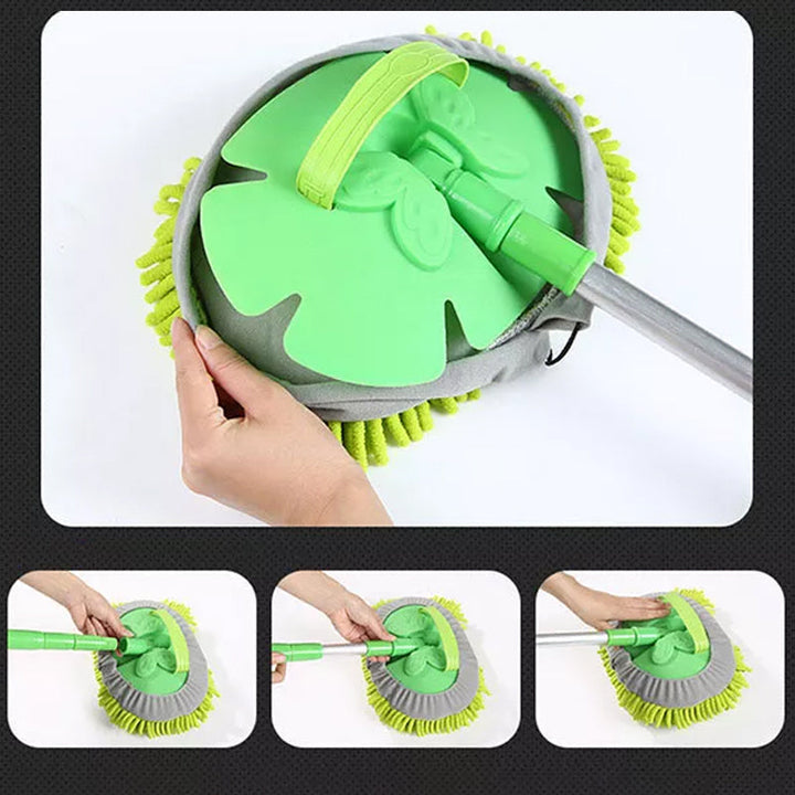 "Grön mikrofiber biltvättmopp med teleskopiskt handtag, justerbar längd för enkel bilrengöring, multifunktionell användning."