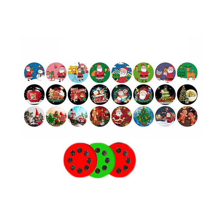 "Grön och röd barn julprojektionsficklampa, plastleksak som projicerar historier på väggen, för barnens fantasi."