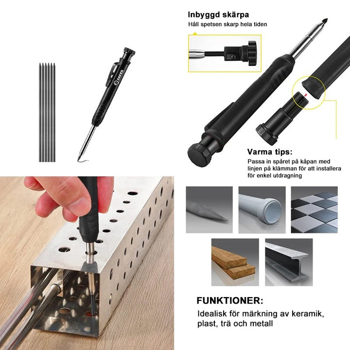"Grön och svart multifunktions verktygspenna för bygg- och konstruktion, med justerbar form och hållbar design."