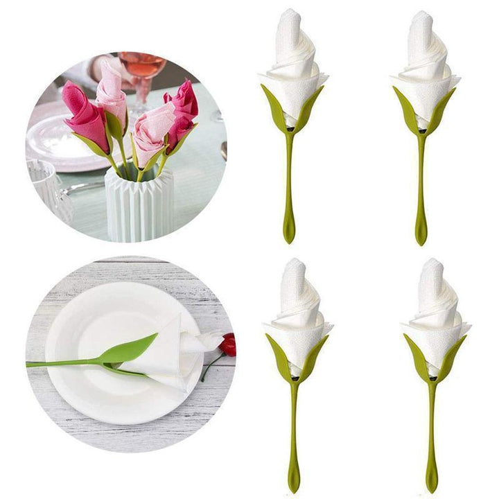 "Grön servetthållare med blomdesign och elegant utseende för borddukning, perfekt för alla tillfällen och dekoration."