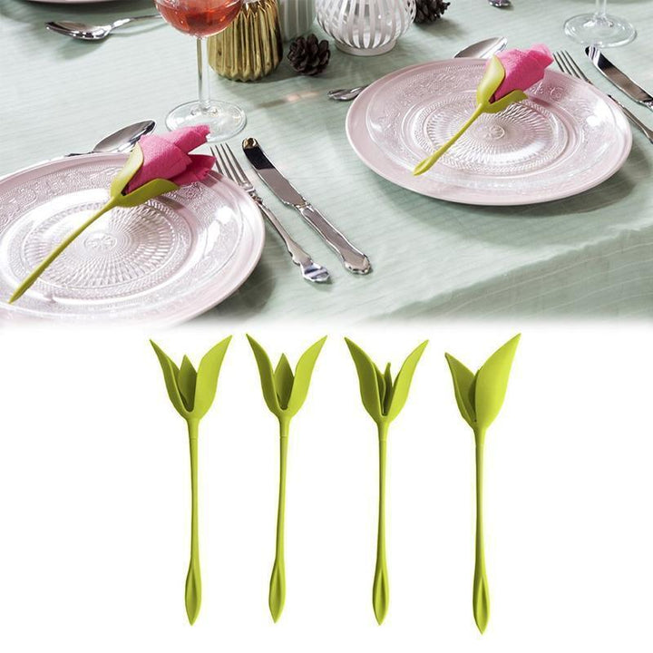 "Grön servetthållare med blomdesign och elegant utseende för borddukning, perfekt för alla tillfällen och dekoration."