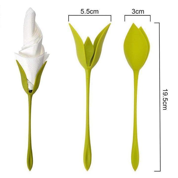 "Grön servetthållare med blomdesign och elegant utseende för borddukning, perfekt för alla tillfällen och dekoration."