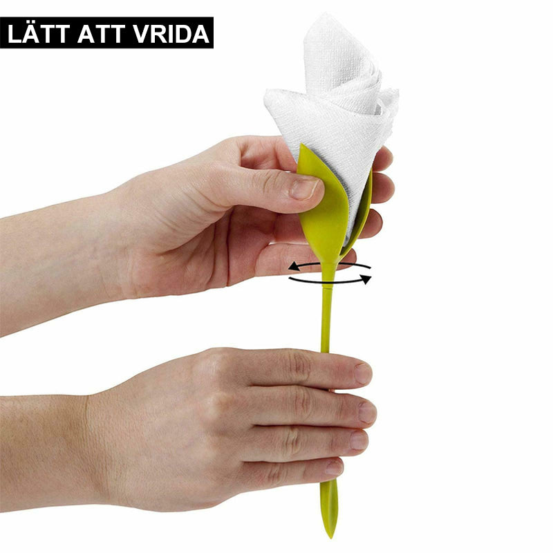"Grön servetthållare med blomdesign och elegant utseende för borddukning, perfekt för alla tillfällen och dekoration."