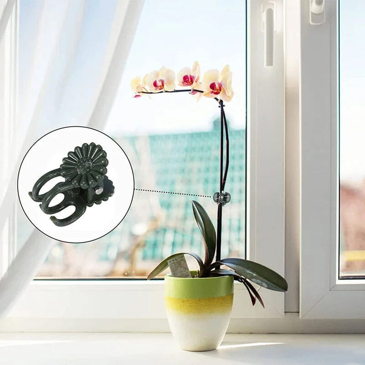 "Gröna plastklämmor för trädgård, 100-pack, stöd för orkidéer och klättrande växter, idealisk för inomhus och utomhus."