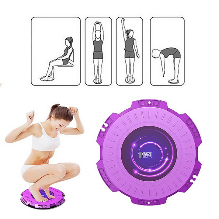 Grön/lila massage midja vridbräda med dragrep för träning, stabil och halkfri, diameter 28 cm, för fitness och hälsa.