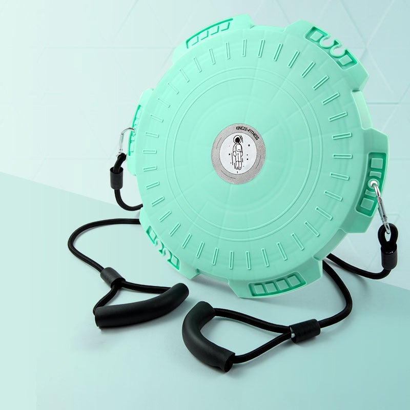 Grön/lila massage midja vridbräda med dragrep för träning, stabil och halkfri, diameter 28 cm, för fitness och hälsa.