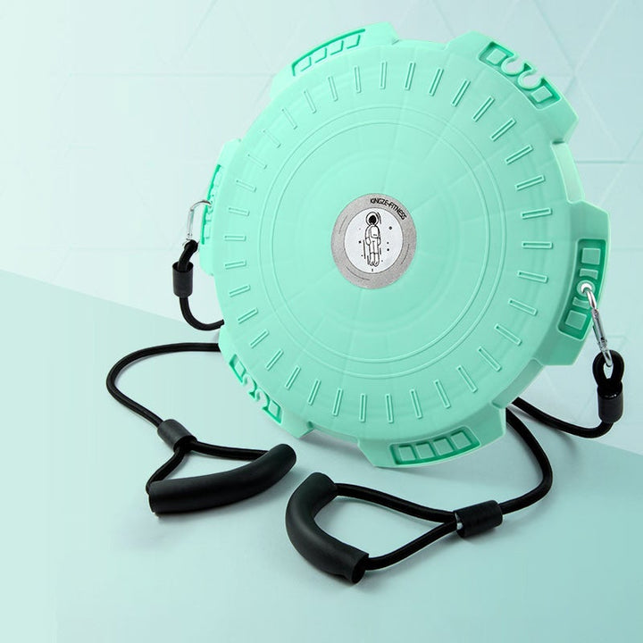 Grön/lila massage midja vridbräda med dragrep för träning, stabil och halkfri, diameter 28 cm, för fitness och hälsa.