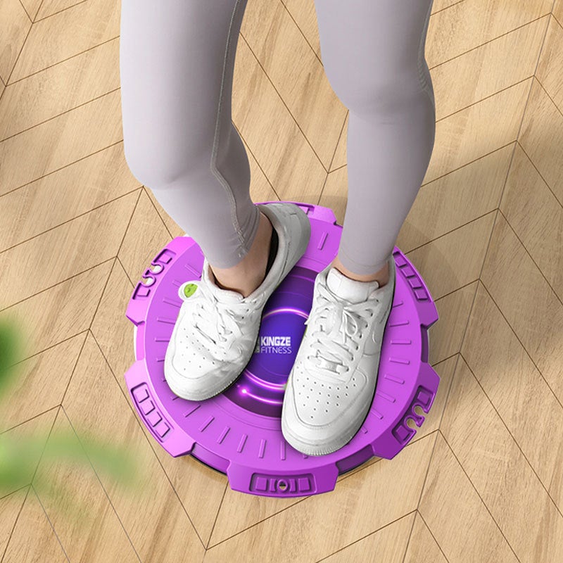 Grön/lila massage midja vridbräda med dragrep för träning, stabil och halkfri, diameter 28 cm, för fitness och hälsa.
