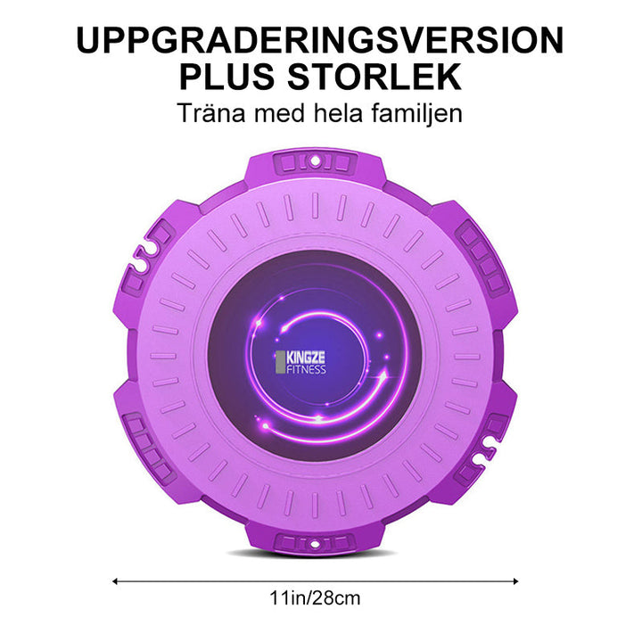 Grön/lila massage midja vridbräda med dragrep för träning, stabil och halkfri, diameter 28 cm, för fitness och hälsa.