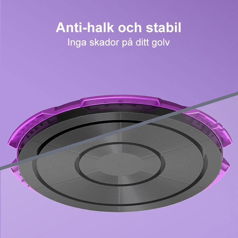 Grön/lila massage midja vridbräda med dragrep för träning, stabil och halkfri, diameter 28 cm, för fitness och hälsa.